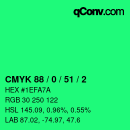颜色代码: CMYK 88 / 0 / 51 / 2 | qconv.com