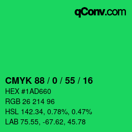 Color code: CMYK 88 / 0 / 55 / 16 | qconv.com