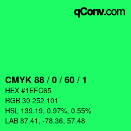 カラーコード: CMYK 88 / 0 / 60 / 1 | qconv.com