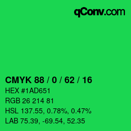 颜色代码: CMYK 88 / 0 / 62 / 16 | qconv.com