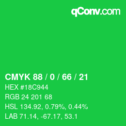 颜色代码: CMYK 88 / 0 / 66 / 21 | qconv.com