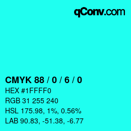 颜色代码: CMYK 88 / 0 / 6 / 0 | qconv.com