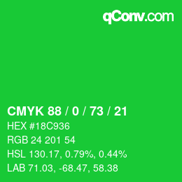 颜色代码: CMYK 88 / 0 / 73 / 21 | qconv.com