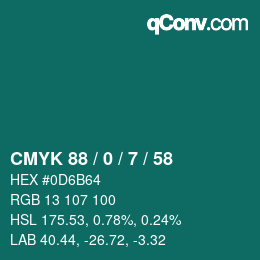 カラーコード: CMYK 88 / 0 / 7 / 58 | qconv.com