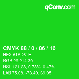 Color code: CMYK 88 / 0 / 86 / 16 | qconv.com