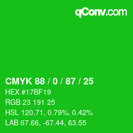 颜色代码: CMYK 88 / 0 / 87 / 25 | qconv.com