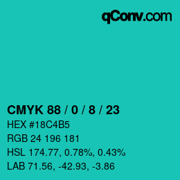 Color code: CMYK 88 / 0 / 8 / 23 | qconv.com