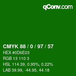 Color code: CMYK 88 / 0 / 97 / 57 | qconv.com