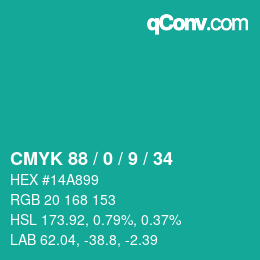 Color code: CMYK 88 / 0 / 9 / 34 | qconv.com
