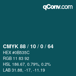 Farbcode: CMYK 88 / 10 / 0 / 64 | qconv.com