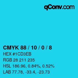 カラーコード: CMYK 88 / 10 / 0 / 8 | qconv.com