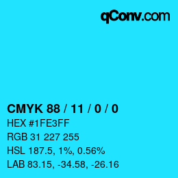 颜色代码: CMYK 88 / 11 / 0 / 0 | qconv.com