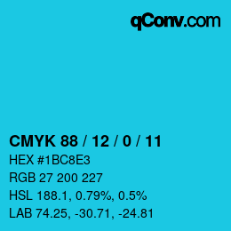 Color code: CMYK 88 / 12 / 0 / 11 | qconv.com