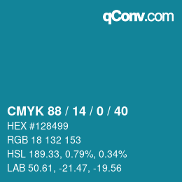 Farbcode: CMYK 88 / 14 / 0 / 40 | qconv.com