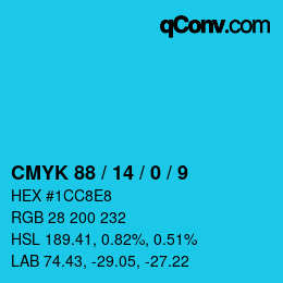 カラーコード: CMYK 88 / 14 / 0 / 9 | qconv.com