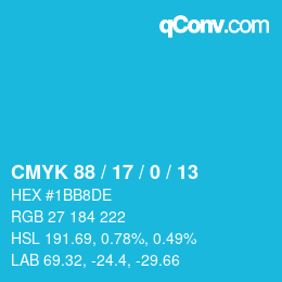 颜色代码: CMYK 88 / 17 / 0 / 13 | qconv.com