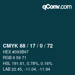 Color code: CMYK 88 / 17 / 0 / 72 | qconv.com