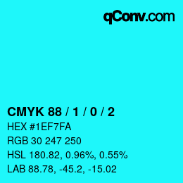 颜色代码: CMYK 88 / 1 / 0 / 2 | qconv.com