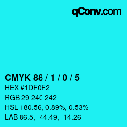 Color code: CMYK 88 / 1 / 0 / 5 | qconv.com