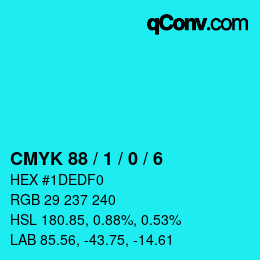 カラーコード: CMYK 88 / 1 / 0 / 6 | qconv.com