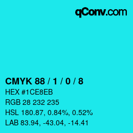 Color code: CMYK 88 / 1 / 0 / 8 | qconv.com