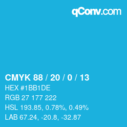 カラーコード: CMYK 88 / 20 / 0 / 13 | qconv.com