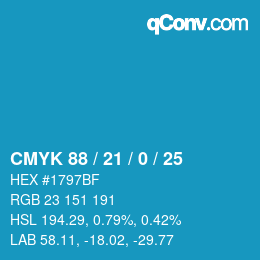 颜色代码: CMYK 88 / 21 / 0 / 25 | qconv.com