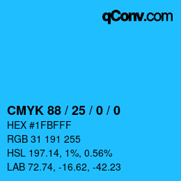 颜色代码: CMYK 88 / 25 / 0 / 0 | qconv.com