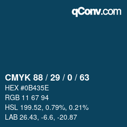 Color code: CMYK 88 / 29 / 0 / 63 | qconv.com