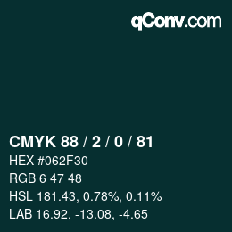 Farbcode: CMYK 88 / 2 / 0 / 81 | qconv.com