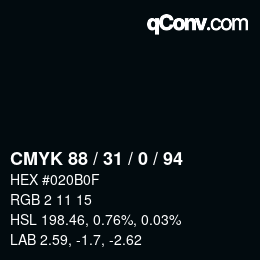カラーコード: CMYK 88 / 31 / 0 / 94 | qconv.com