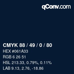 カラーコード: CMYK 88 / 49 / 0 / 80 | qconv.com
