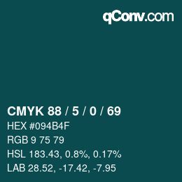 Color code: CMYK 88 / 5 / 0 / 69 | qconv.com