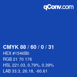カラーコード: CMYK 88 / 60 / 0 / 31 | qconv.com