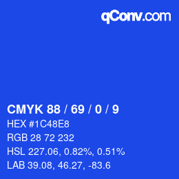 Color code: CMYK 88 / 69 / 0 / 9 | qconv.com