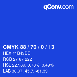 颜色代码: CMYK 88 / 70 / 0 / 13 | qconv.com