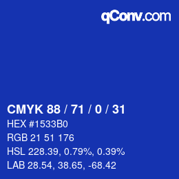 颜色代码: CMYK 88 / 71 / 0 / 31 | qconv.com