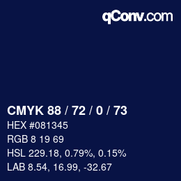 Farbcode: CMYK 88 / 72 / 0 / 73 | qconv.com