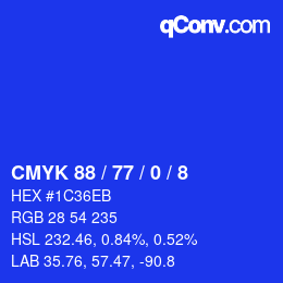 Color code: CMYK 88 / 77 / 0 / 8 | qconv.com