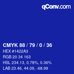 Farbcode: CMYK 88 / 79 / 0 / 36 | qconv.com