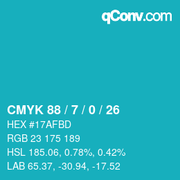 颜色代码: CMYK 88 / 7 / 0 / 26 | qconv.com