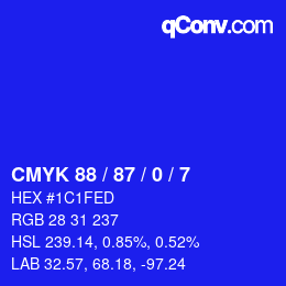 カラーコード: CMYK 88 / 87 / 0 / 7 | qconv.com