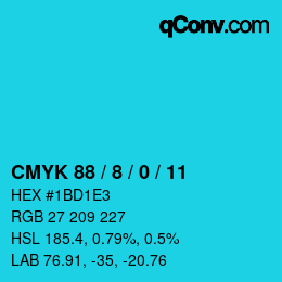 カラーコード: CMYK 88 / 8 / 0 / 11 | qconv.com