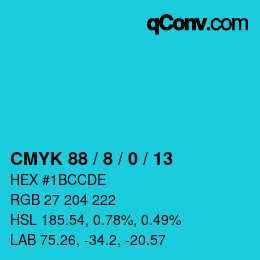 カラーコード: CMYK 88 / 8 / 0 / 13 | qconv.com