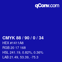 颜色代码: CMYK 88 / 90 / 0 / 34 | qconv.com