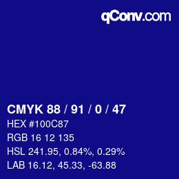 Color code: CMYK 88 / 91 / 0 / 47 | qconv.com