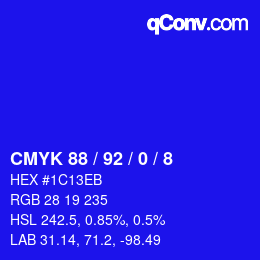 カラーコード: CMYK 88 / 92 / 0 / 8 | qconv.com