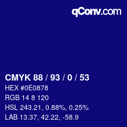Color code: CMYK 88 / 93 / 0 / 53 | qconv.com