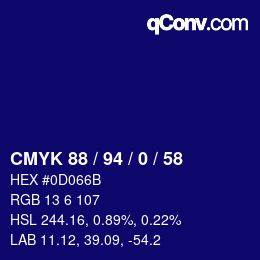 カラーコード: CMYK 88 / 94 / 0 / 58 | qconv.com