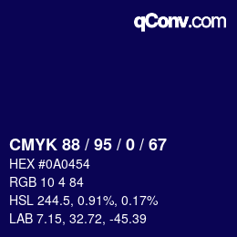 颜色代码: CMYK 88 / 95 / 0 / 67 | qconv.com
